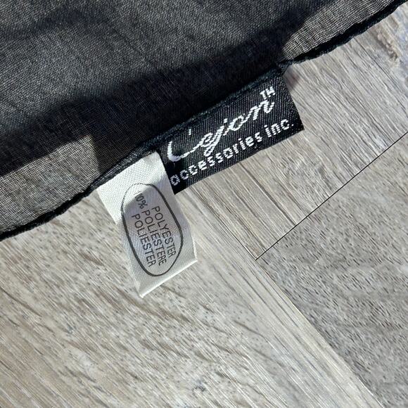 Vintage Tropical Fish Print Scarf by LeJeune | 90s Sheer Black 45x60 Sea Life - Picture 7 of 10